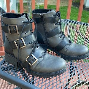 Army green and black combat boots